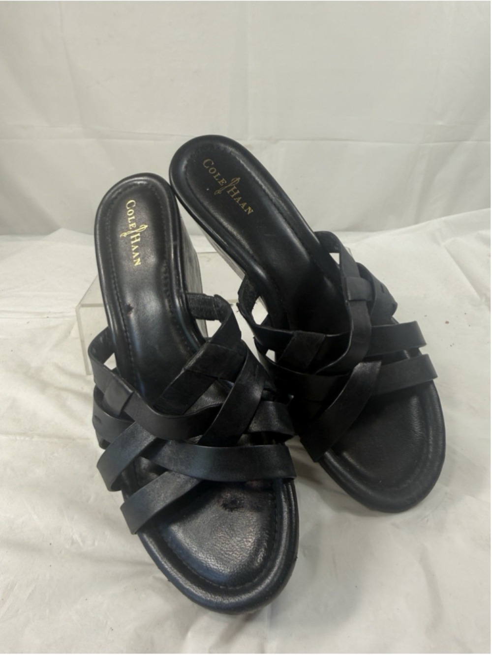 Cole Haan Black Woven Leather Slide Sandals